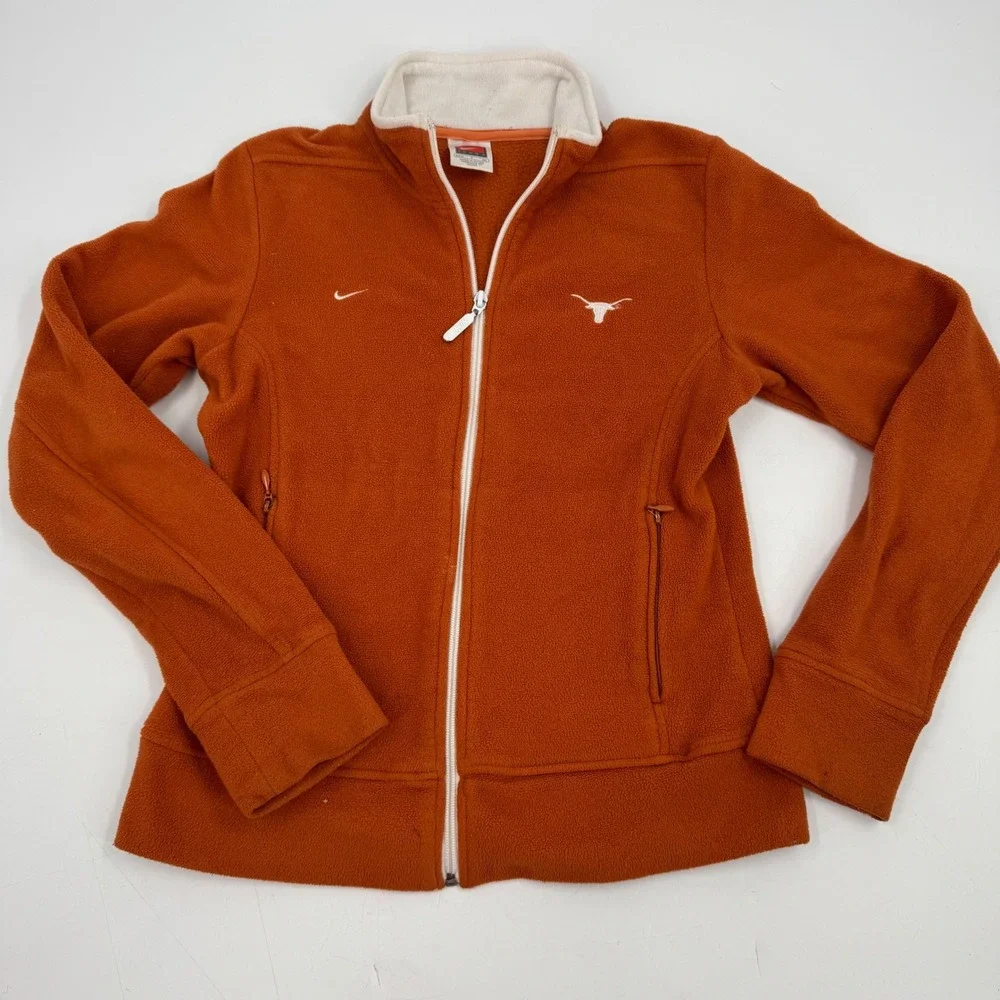 Vintage Nike Team Texas Longhorns Fleece Jacket Full Zip Womens Small S Orange‎